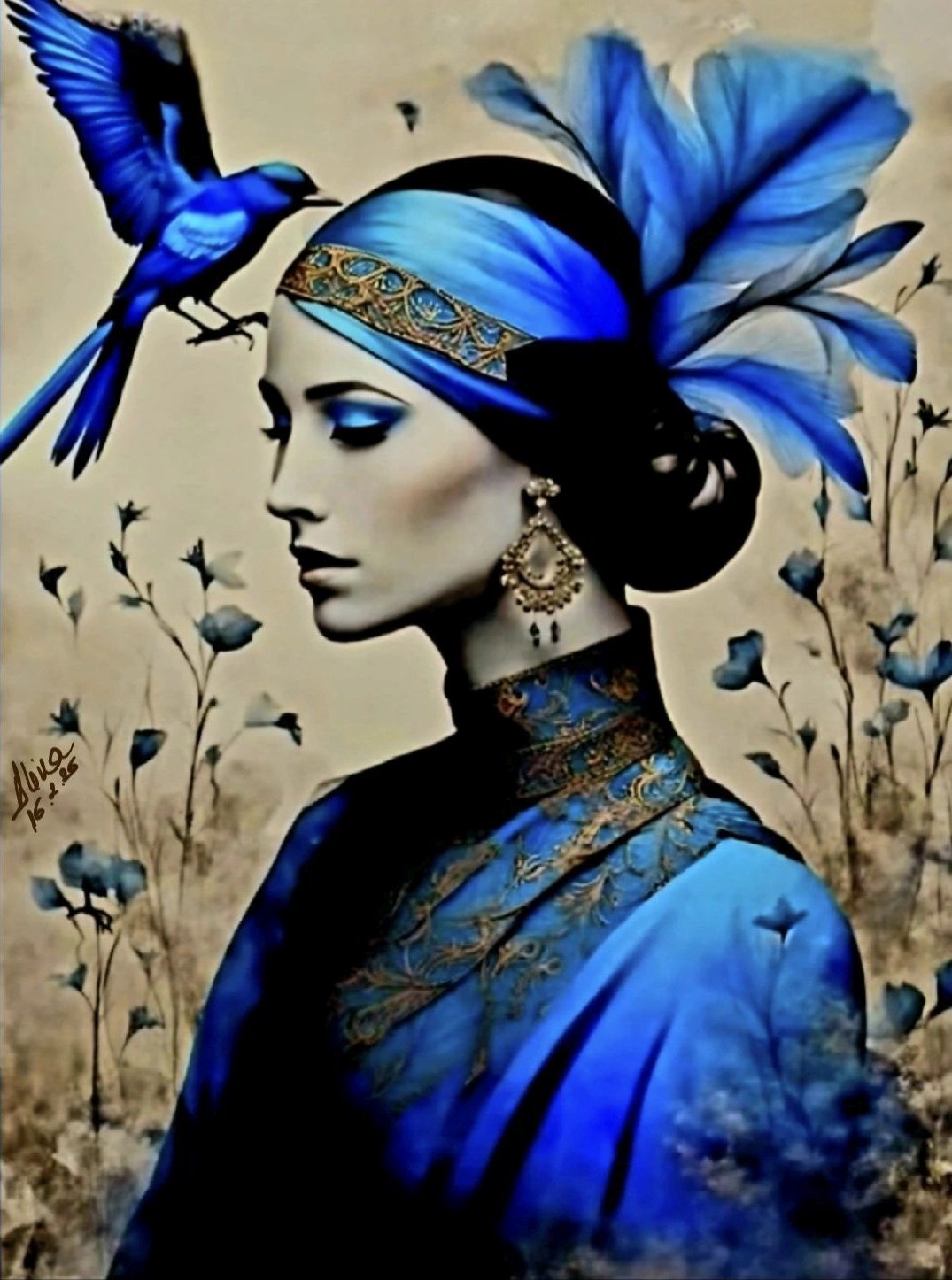 ArteDiAlina.com painting: Blue Bird Lady